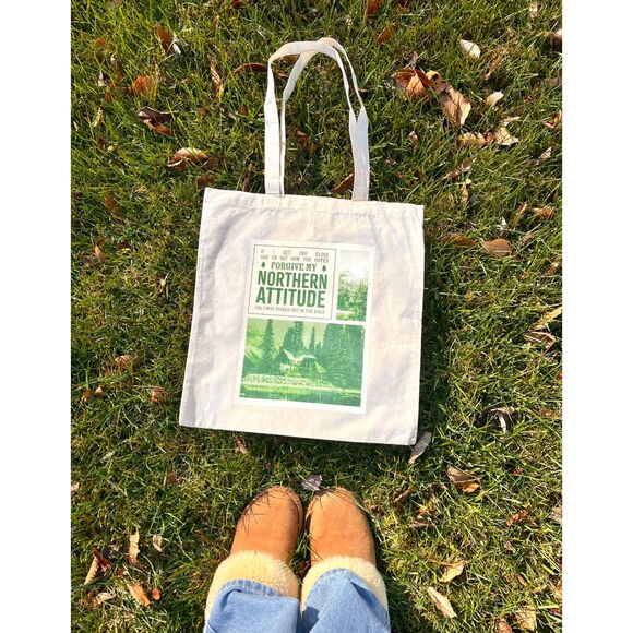 Noah Kahan Tote Bag Northern Attitude Song Stick Season Merch Tan Beige 16"x15" - Picture 2 of 3